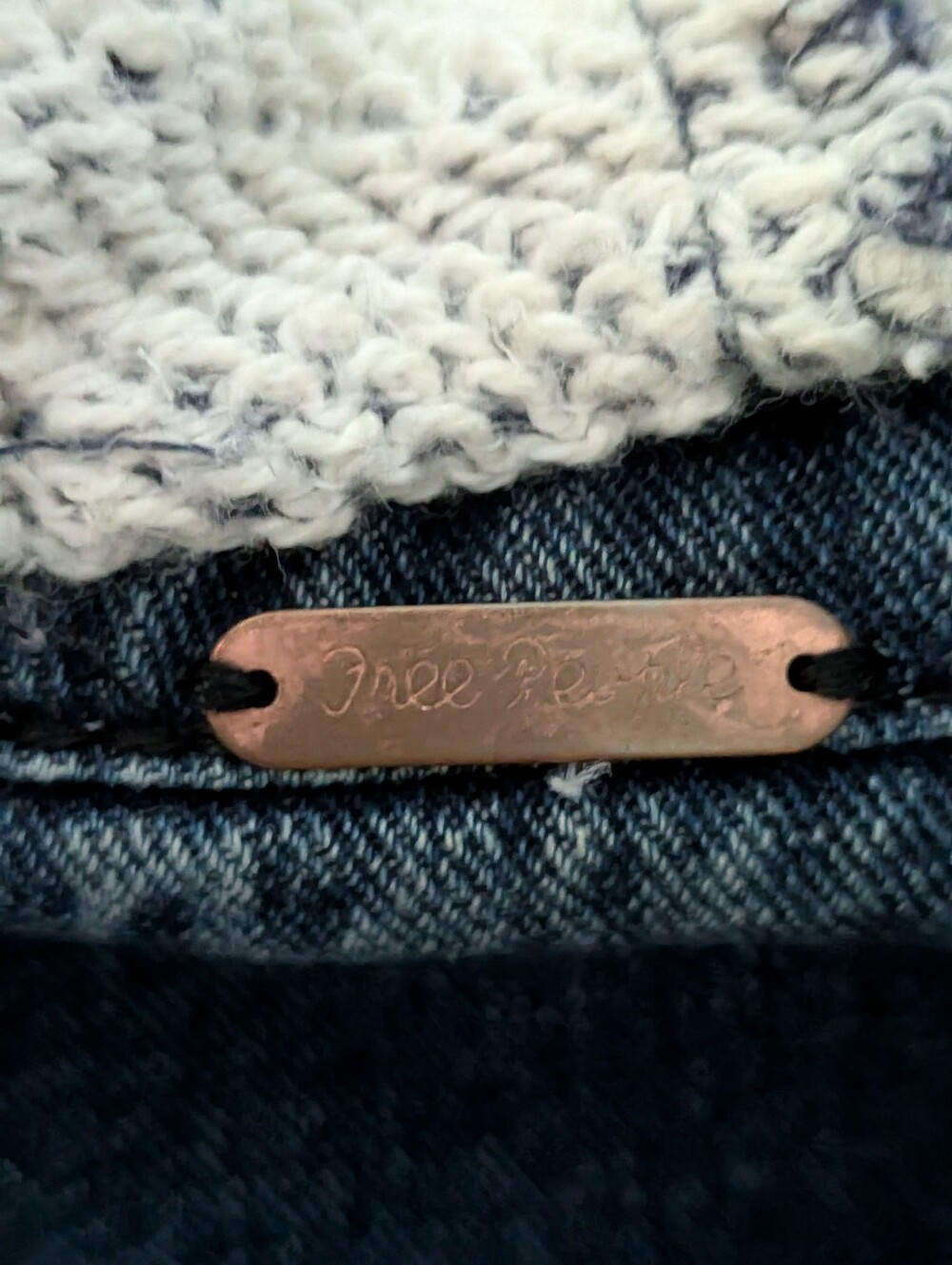 Free People Knit Hooded Distressed Denim Jacket Blue Gray - Picture 5 of 6